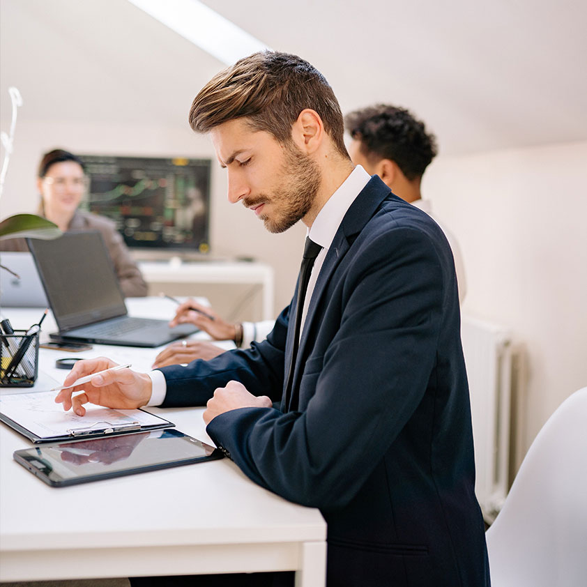 Man taking notes info-